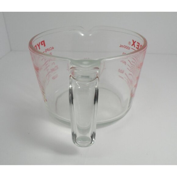 PYREX RARE Red  Vintage All Capital Letters 1 Quart / 4 Cup Glass PYREX Large Gl - Picture 3 of 11
